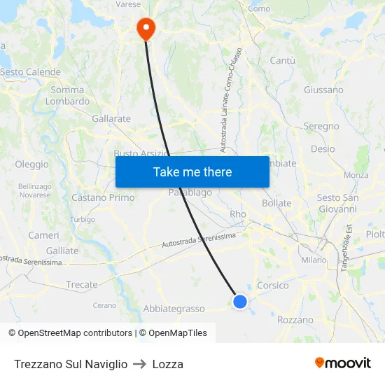 Trezzano Sul Naviglio to Lozza map