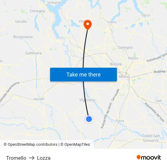 Tromello to Lozza map