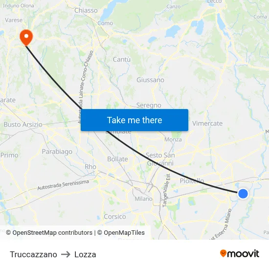 Truccazzano to Lozza map