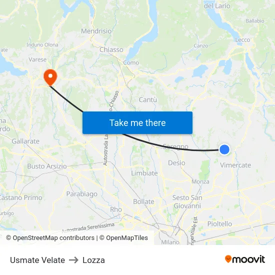 Usmate Velate to Lozza map