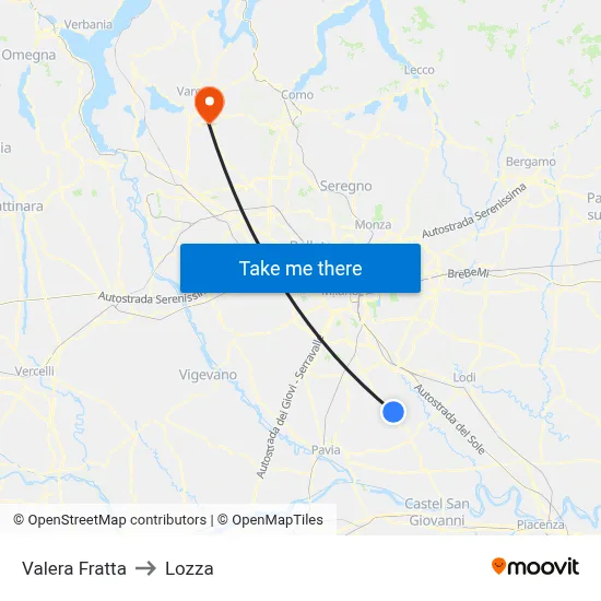 Valera Fratta to Lozza map