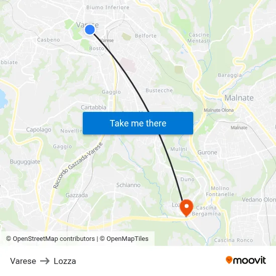Varese to Lozza map