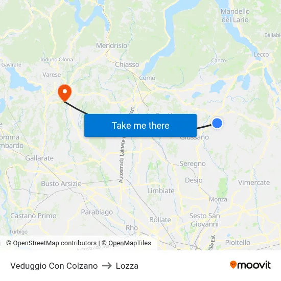 Veduggio Con Colzano to Lozza map