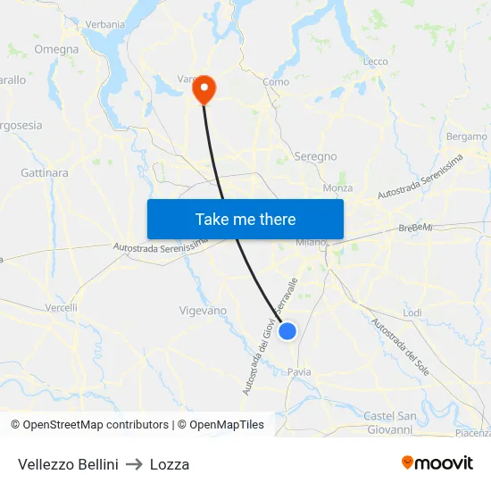 Vellezzo Bellini to Lozza map