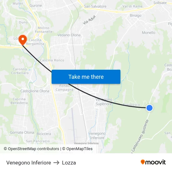 Venegono Inferiore to Lozza map