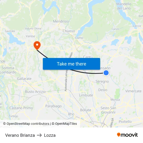 Verano Brianza to Lozza map