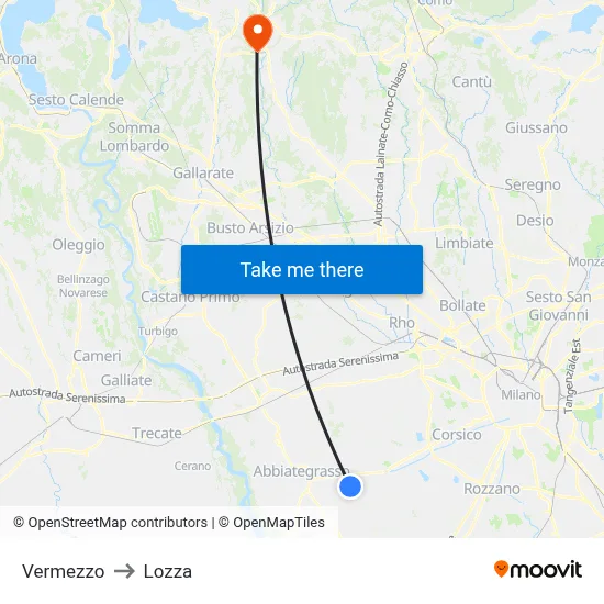 Vermezzo to Lozza map