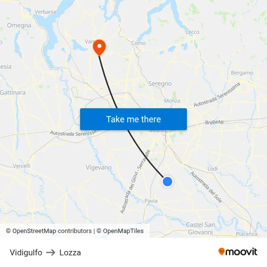 Vidigulfo to Lozza map