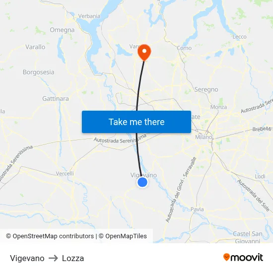 Vigevano to Lozza map