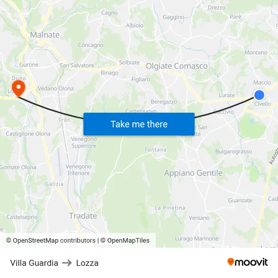 Villa Guardia to Lozza map