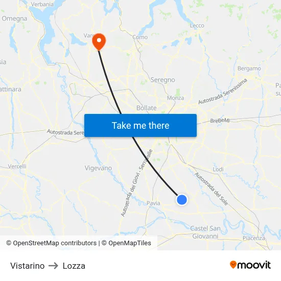 Vistarino to Lozza map