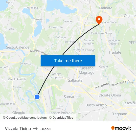 Vizzola Ticino to Lozza map