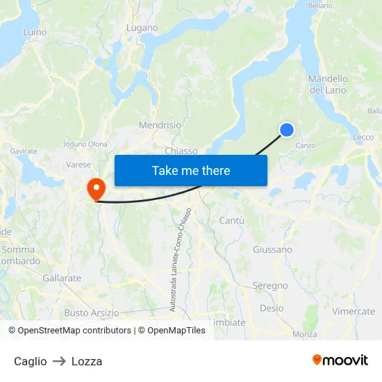 Caglio to Lozza map