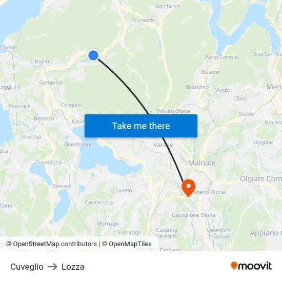 Cuveglio to Lozza map