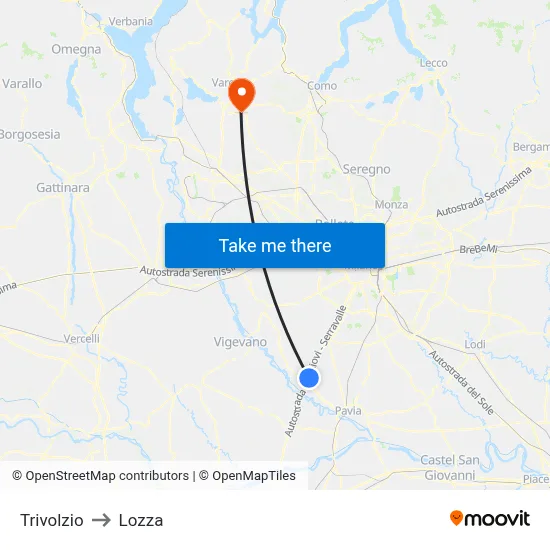 Trivolzio to Lozza map