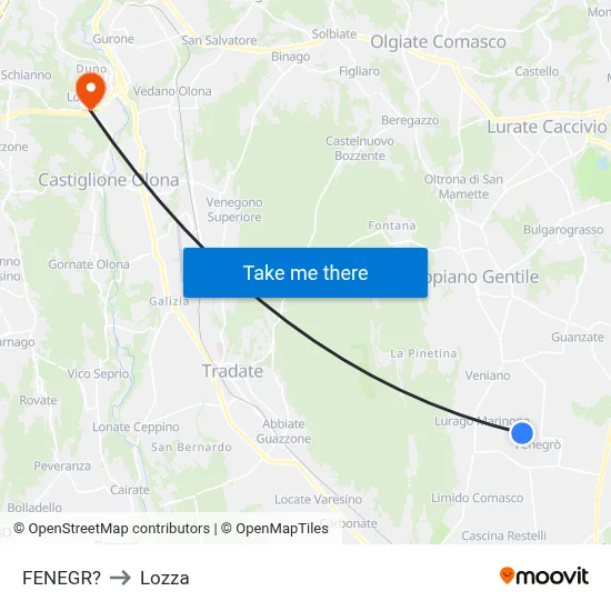 Fenegro to Lozza map