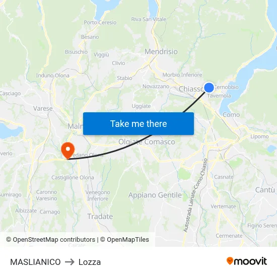 Maslianico to Lozza map