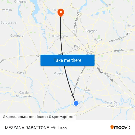 Mezzana Rabattone to Lozza map