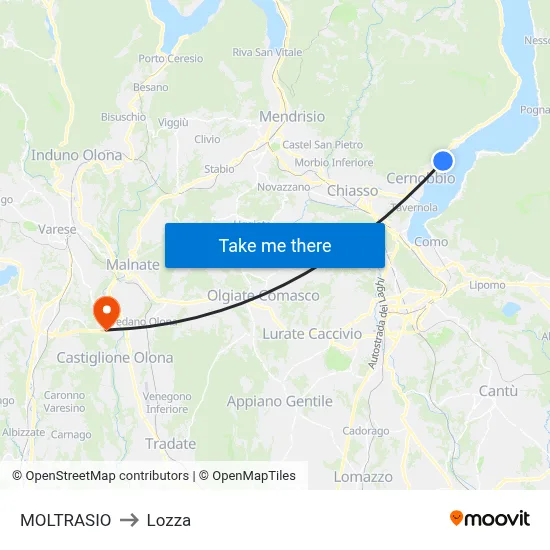 Moltrasio to Lozza map