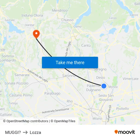 Muggiò to Lozza map