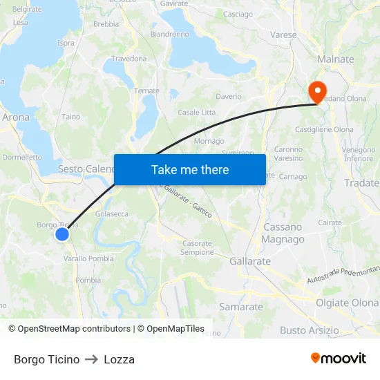 Borgo Ticino to Lozza map