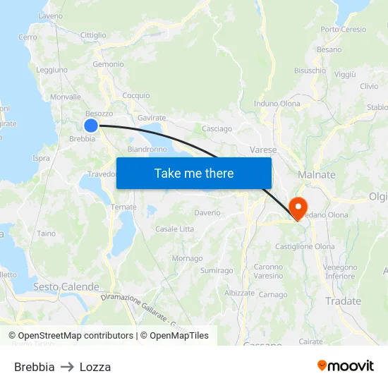 Brebbia to Lozza map