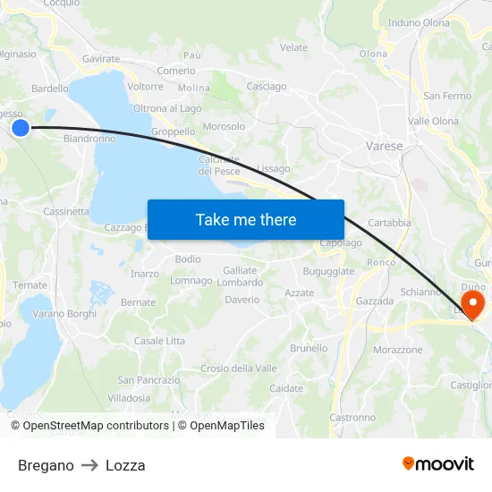 Bregano to Lozza map