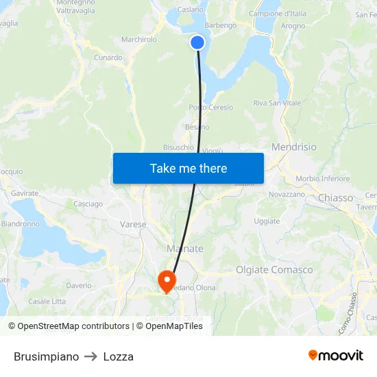 Brusimpiano to Lozza map