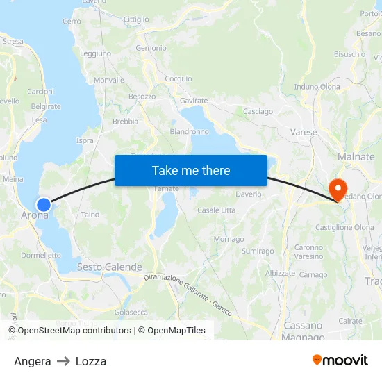 Angera to Lozza map