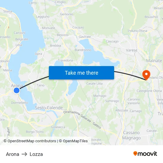 Arona to Lozza map
