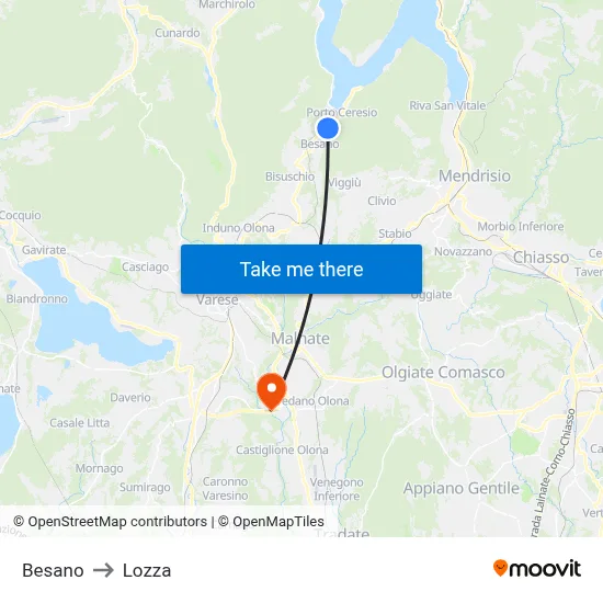 Besano to Lozza map