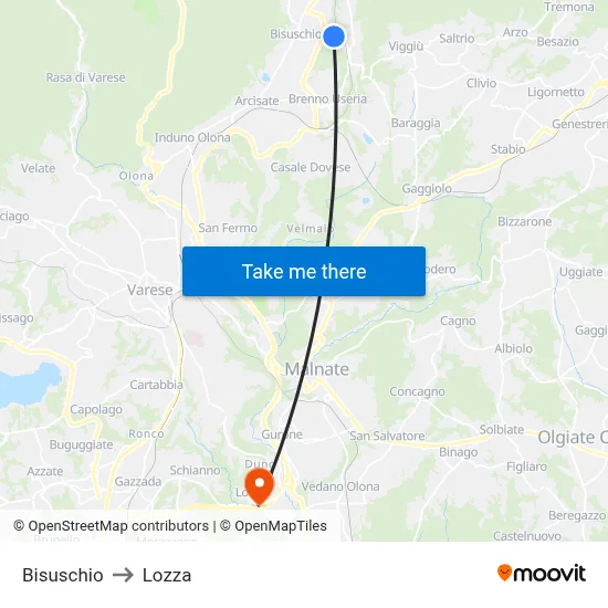 Bisuschio to Lozza map