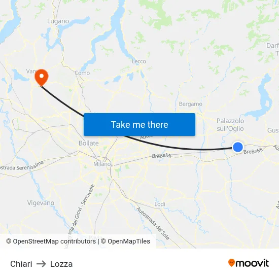 Chiari to Lozza map