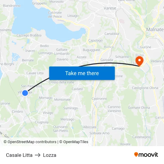 Casale Litta to Lozza map