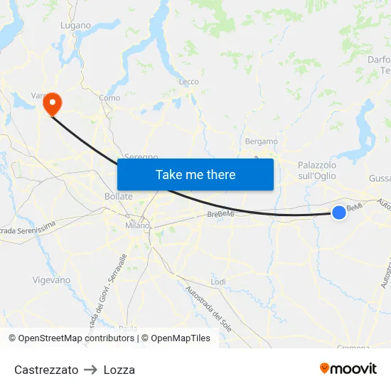 Castrezzato to Lozza map