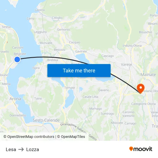 Lesa to Lozza map