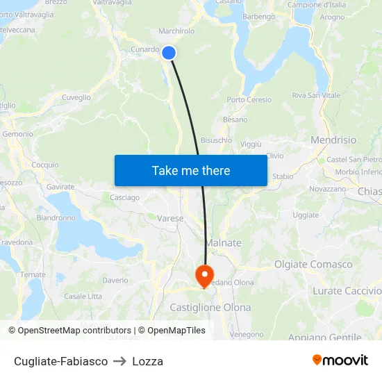 Cugliate-Fabiasco to Lozza map