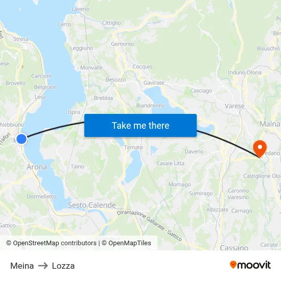 Meina to Lozza map