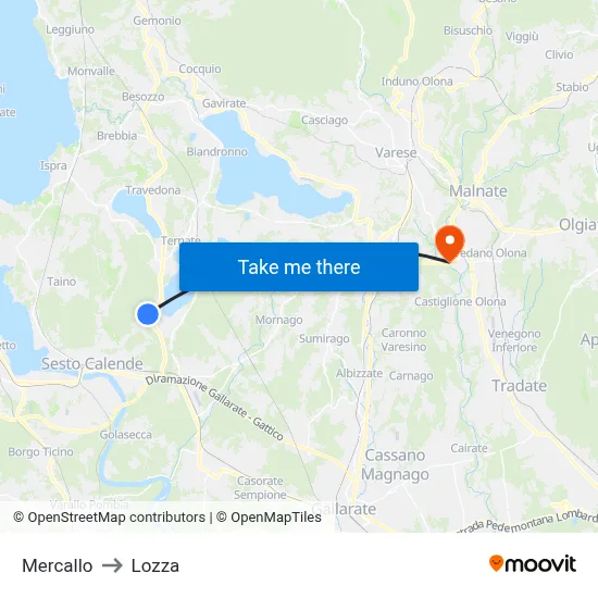 Mercallo to Lozza map