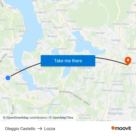 Oleggio Castello to Lozza map