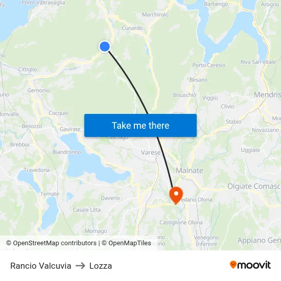 Rancio Valcuvia to Lozza map