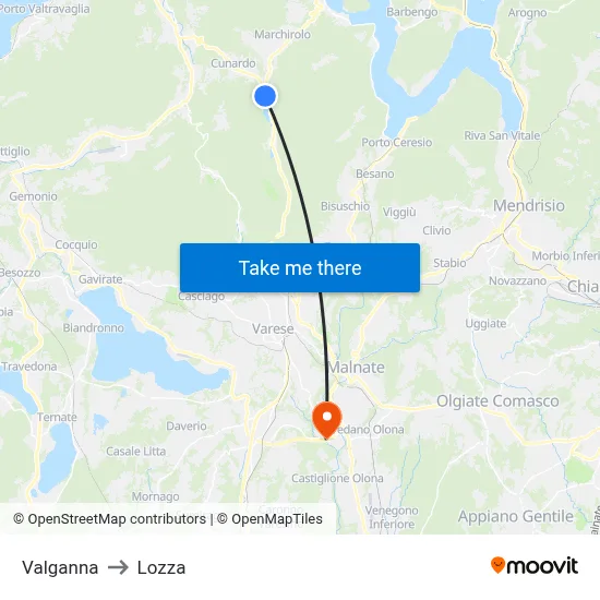 Valganna to Lozza map