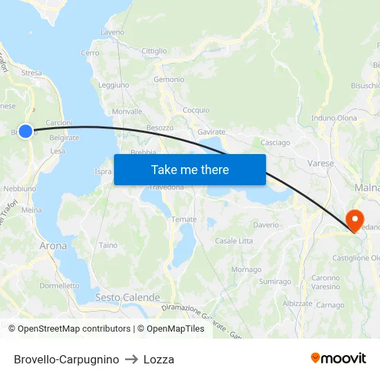 Brovello-Carpugnino to Lozza map