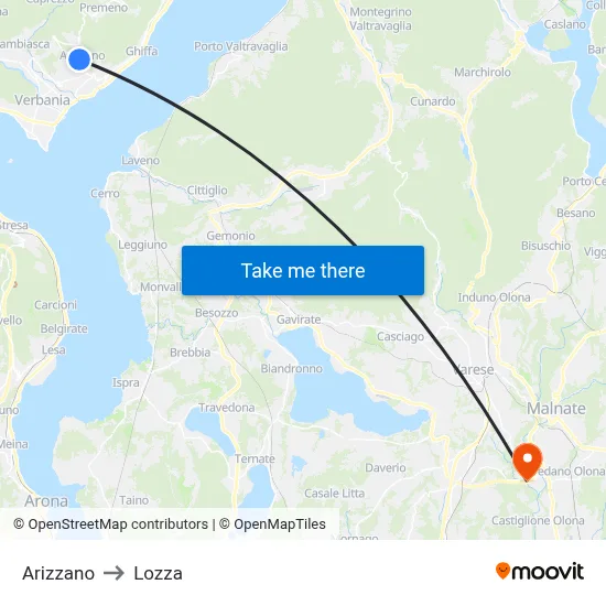 Arizzano to Lozza map