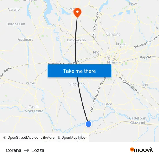 Corana to Lozza map