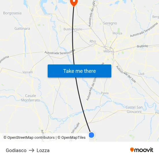 Godiasco to Lozza map