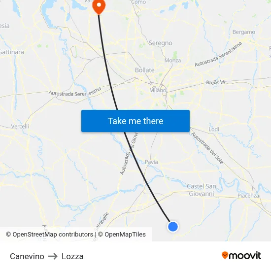Canevino to Lozza map
