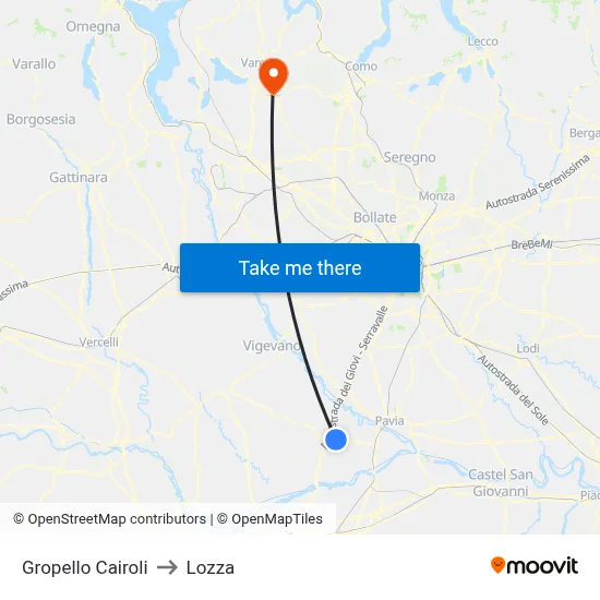 Gropello Cairoli to Lozza map