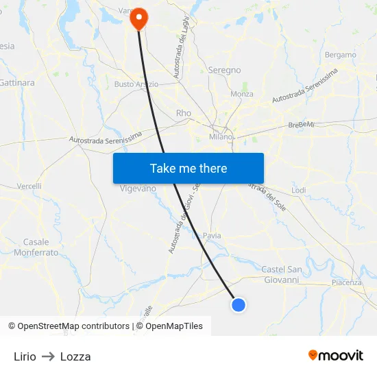Lirio to Lozza map