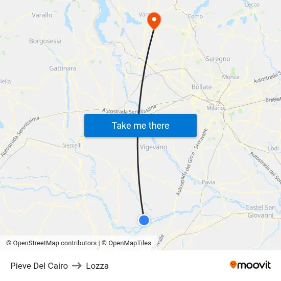 Pieve Del Cairo to Lozza map
